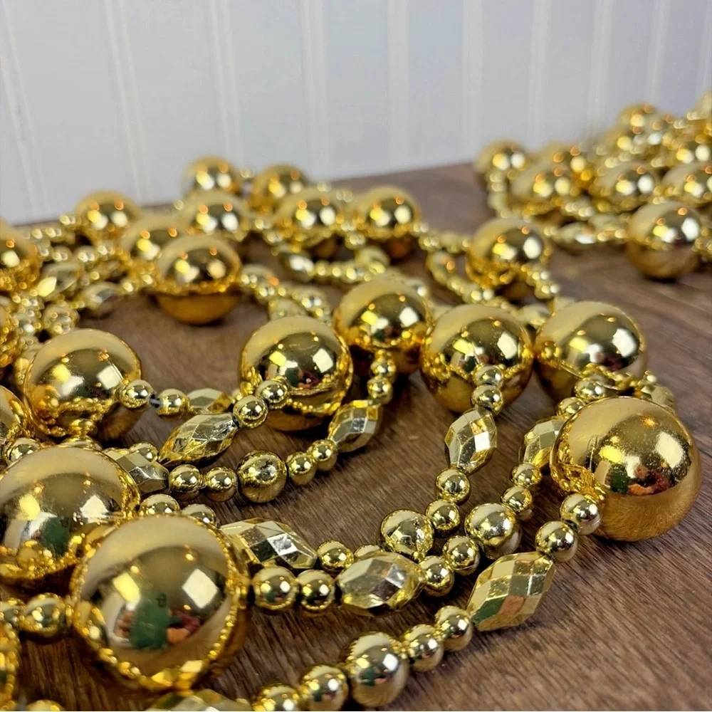 Lot of 2 Shiny Gold Plastic Bead Christmas Tree Garland Strand 12 Feet Each